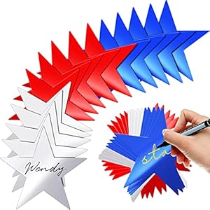   Leinuosen-80-Pieces-Stars-Cutouts-Glitter-Double-Printed-Paper-Cardboard-Stars-Decorations-for-Bulletin-Board-Classroom-Wall-Party-Decoration-Supply-6-InchesRed-Blue-Silver