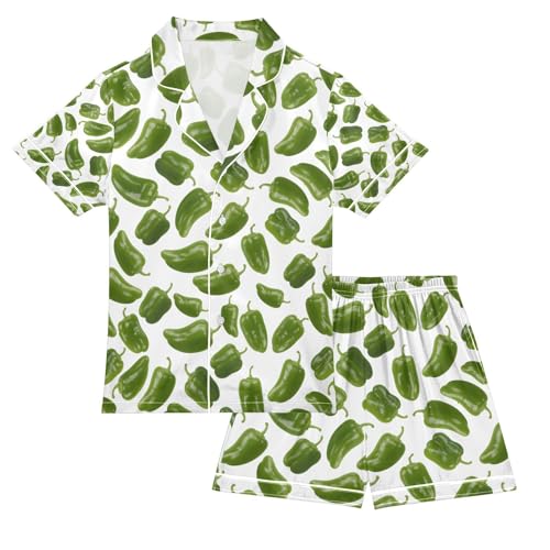 senya Green Pepper Satin Summer Pajama Sets Silk Short Sleeve Button Down Sleepwear