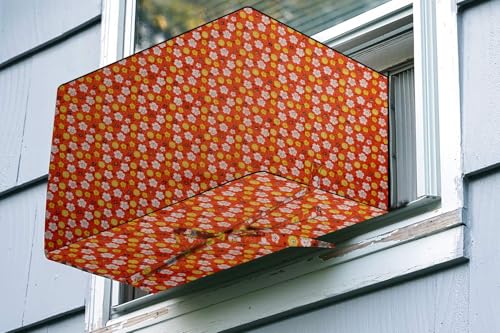 Image of The Furnishing Tree Elastic fit waterproof Polyester window ac cover suitable for Croma 1.5 Ton, Dustproof cover for inner and outer section, In CM: (67.31x66.04x45.72), Mini Floral Pattern Orage