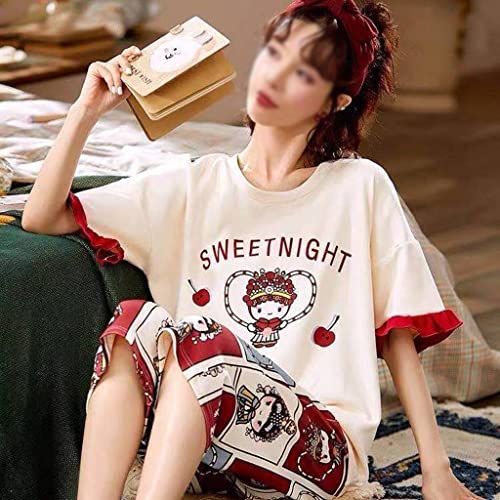 Pyjama en coton LJIANGD pour femme avec plis et ruffes ensemble d'été doux