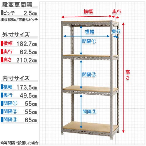 Amazon｜スチールラックのキタジマ ボード棚 幅180×奥行60×高さ210cm 4 