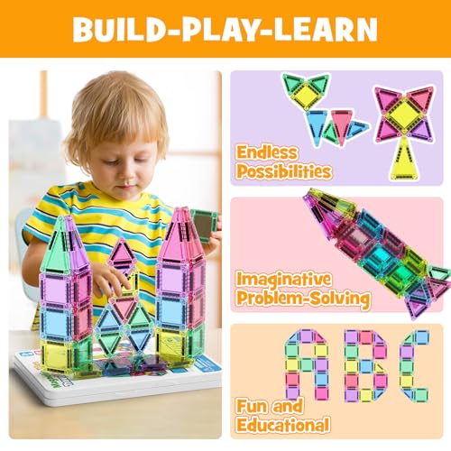 Image of 42PCS Mini Magnetic Tiles Travel Set with Iron Storage Box - Portable STEM Building Blocks for Kids 3-8, Montessori Educational Magnet Toys for Airplane, Car Rides & On-The-Go Play