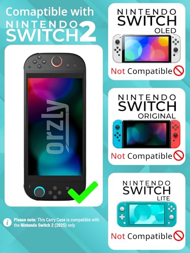 Image of Orzly Case Compatible with Switch 2 - Protective Travel Carry Case with Screen Padding, Game Card & microSD Slots, Zipped & Open Pockets for Accessories - 7.9 inch Gift Boxed