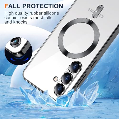 Image of VONZEE Clear Logo Electroplating Transparent Case for Samsung Galaxy A36 5G, Magnetic Plating Electroplate TPU Cover, Individual Camera Protection for Each Lens- Black