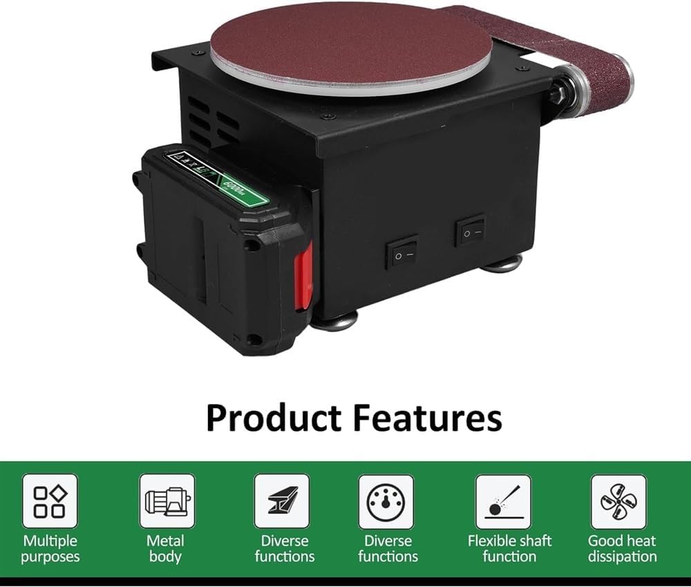 Grinder， 6000WA Lithium Battery Dual-Purpose Electric Miniature Grinding And Polishing Machine, 6-Inch Sand Disc Grinder+Belt Sander, with 10 Abrasive Belts +10 Discs of Sandpaper Suitable for DIY Gri