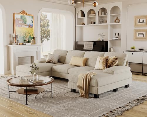 Furmax Sectional Couches for Living Room, U-Shaped Sofa Couch with Linen Fabric, 4 Seat Sofa Set with Double Chaise for Apartment - Image 7