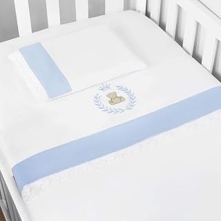 Jogo de Lençol Padrão Americano Bordado Thed, 3 Peças, Laura Baby, Azul