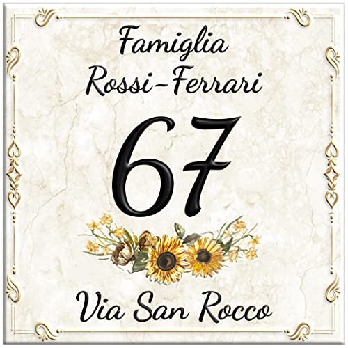 Numero Civico In Ceramica Personalizzabile - Targa Decorativa Per Casa, 11x11cm, 15x15cm, 20x20cm