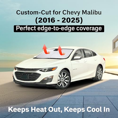 Image of EcoNour Windshield Sunshade for Chevrolet Malibu 2016-2023 2024 2025, Sun Visor for Front Windshield & Window Sun Shade Cover, UV Heat Blocker & Protector, Car Accessories