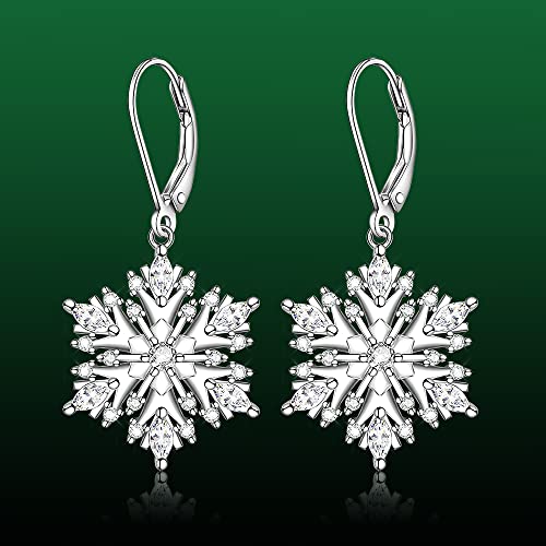 Snowflake Earrings For Women Girls Sterling Silver Christmas Hypoallergenic Leverback Drop Dangle Earrings Sensitive Ears Winter Frozen Flower Holiday Jewelry #TOP6