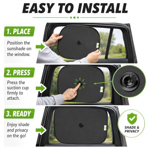 Image of DETACHI Car Side Window Sunshade for Cars 4 Pcs Black Mesh Sun Shade with Suction Cup Foldable Side Window Curtain for Sunlight, Glare & Privacy Portable Car Window Shade for Rear & Side Windows