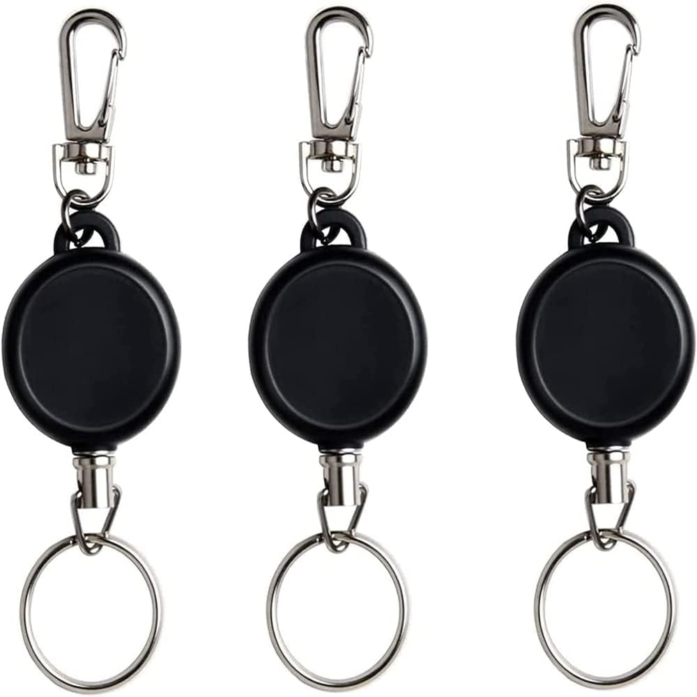 QPINGH 3 Pack Retractable Keychain, Stainless Steel