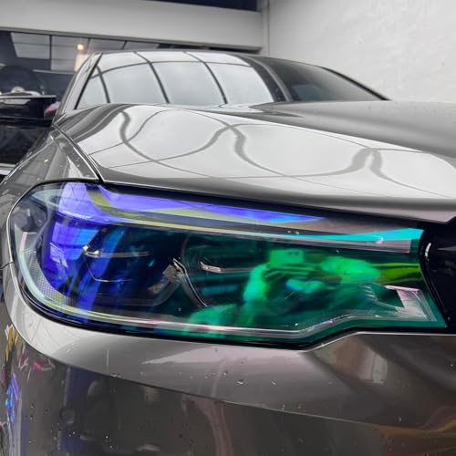 Image of HOME13 Self Adhesive Auto Car Tint Headlight Taillight Fog Light Vinyl Smoke Film Sheet Sticker Cover Car & Bike Protection Film (Chameleon Green, 24x100 inch)