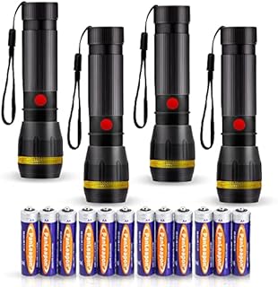 EvaStary LED Mini Torch, Small Torch Flashlight, Zoomable 2 Modes 90 Lumens, Portable LED Torch Light for Kids Adult Camping Hiking Outdoor Gifts, 4 Pack, Batteries Included