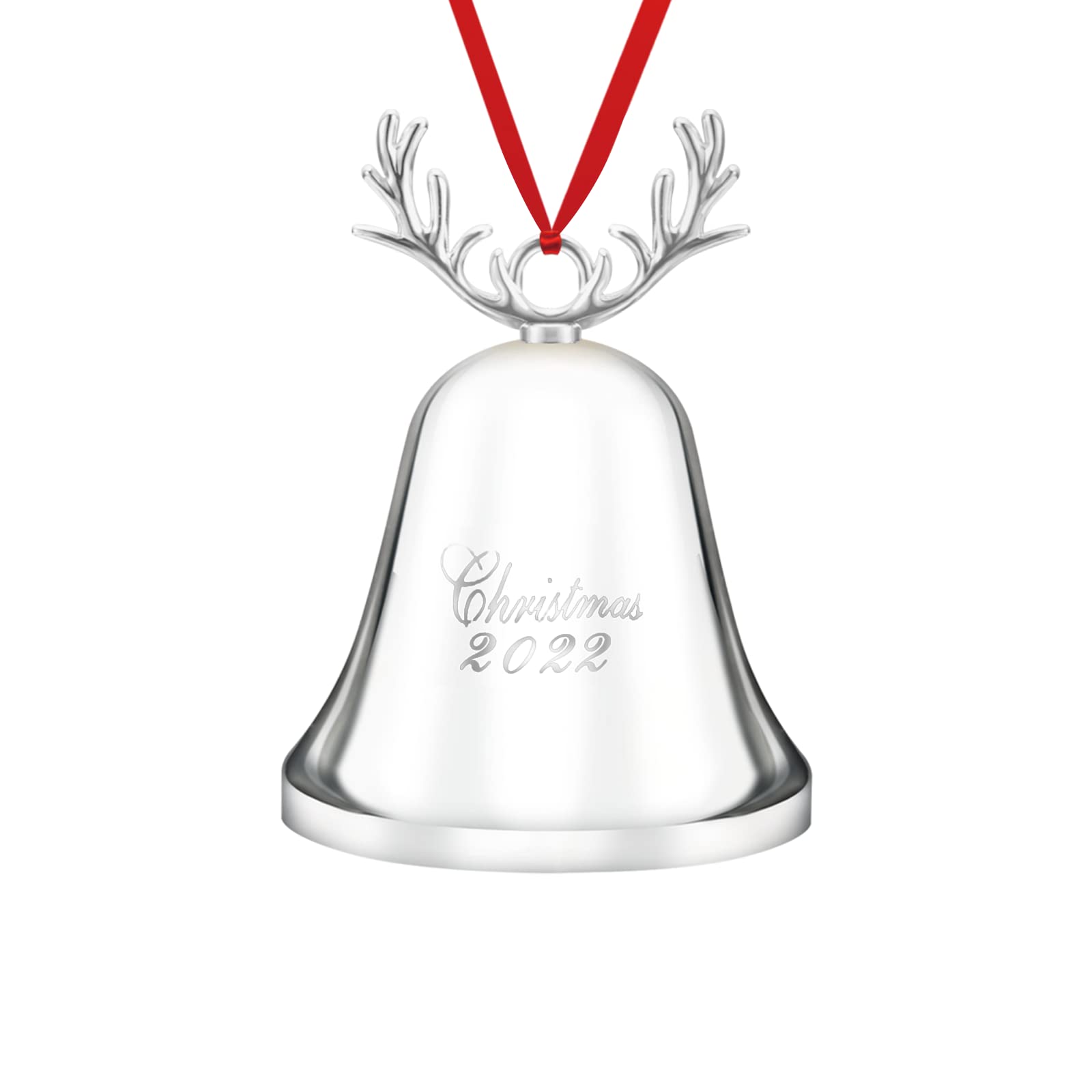Photo 1 of 2022 Christmas Bell, Annual Christmas Bell, Silver Bell Ornament for Christmas Decorations, Bell Ornament for Christmas Anniversary, Annual Bell with 2 Ribbon Annual Bell (Silver Antlers)