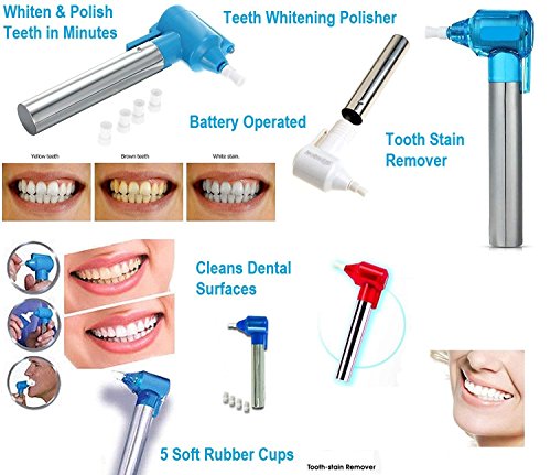 Tooth Whitening Polisher & Stain Remover And 5 Polishing Cups Home Use (BLUE)