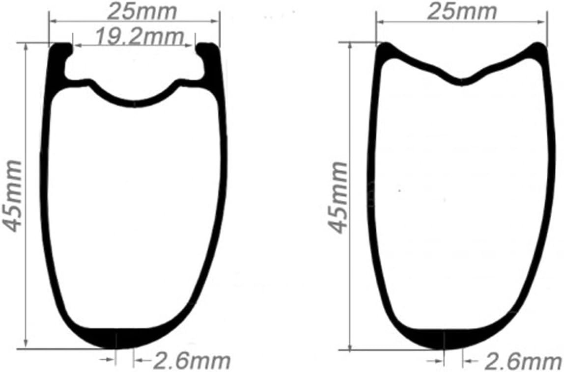 25mm Width Carbon Rim, CATAZER 45mm Depth Tubeless/Tubular Road Bike Asymmetric Wheel Rims Customized Matte Glossy Finish for Professional Racing