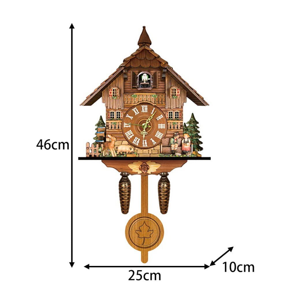 URFEDA Horloge Murale Coucou Qui Chante, Bois Arbre Maison Horloge Murale, Horloge Murale Décorative avec Pendule Et Fonction de Sonnerie, Horloge Murale Silencieuse Moderne pour La Décor de Salon