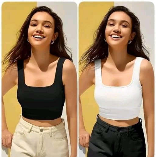 TUSI Women's Knitted Sleeveless Solid Sqaure Neck Ribbed Tank & Crop Tops (Pack of 2) (IN, Alpha, M, Regular) 2