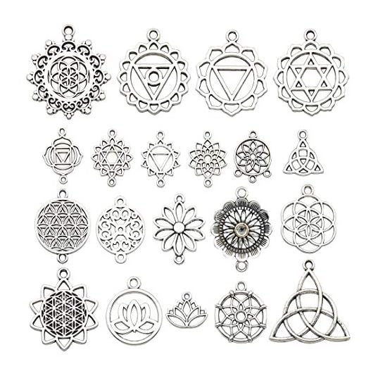 40pcs Antique Silver Flower Charms