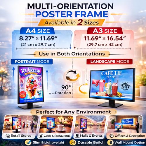 Image of LED Tabletop Promotion Frame Backlit Poster Holder Desktop Sign Counter Menu Board Retail Advertising Lightbox Portrait Landscape Convertible Monitor Style Screen Display (A3)