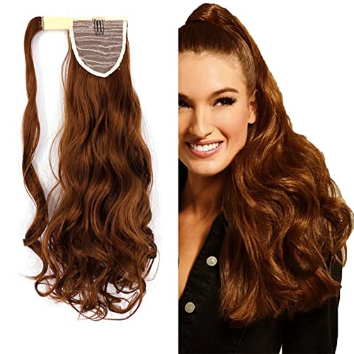 Extensión de cola de caballo iLUU, 18 pulgadas, largo, rizado, ondulado, clip sintético en extensiones de cabello para mujeres de belleza, fiesta, uso diario (100g #27) Cover