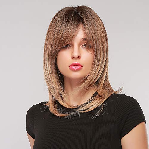 Yupher Synthetic Brown Wig with Bangs for Black/White Women (242-5)