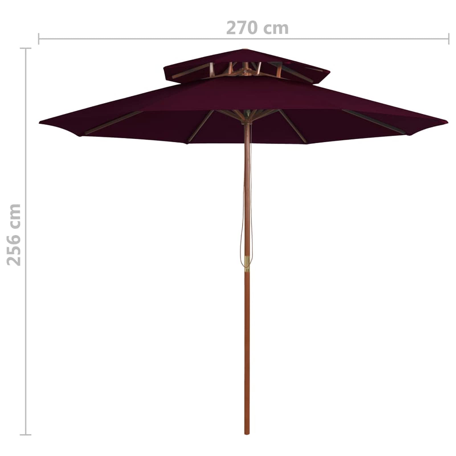 Homgoday Sombrilla de Dos Pisos Palo de Madera Burdeos 270 cmSombrilla de Jardín, Protección UV Sombrilla Jardín Grande Orientable Jardín Parasol Balcón