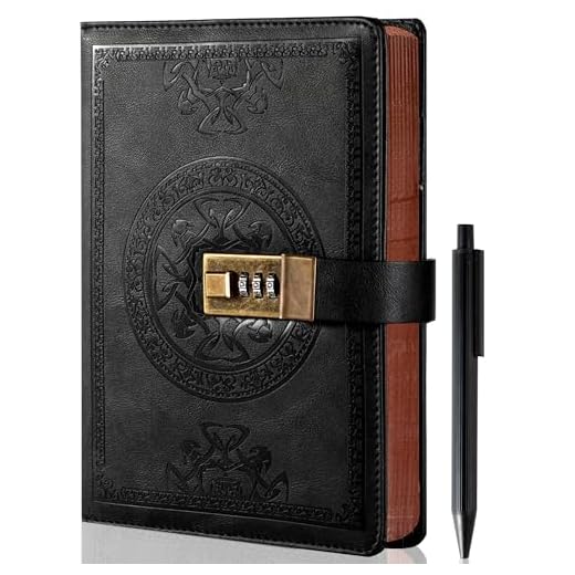 CAGIE Journal with Lock for Men and Women Refillable 290 Lined Pages Locked Journal with Pen, Diary with Lock 180 Lay Flat for Writing Travel Diary, 5.7'' X 8.3'', Black