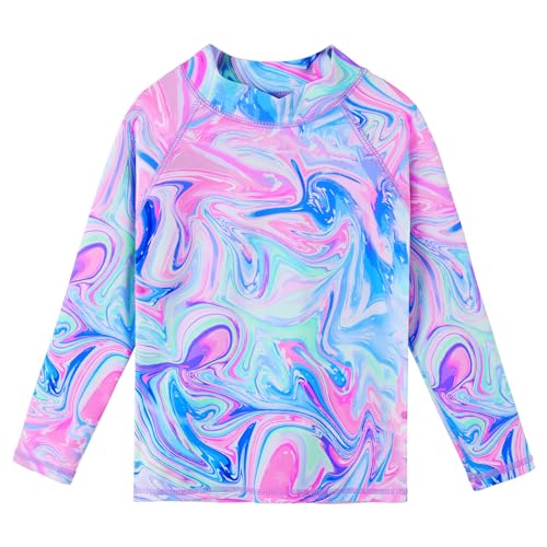 Image of TFJH E Girls Long Sleeve Two Piece Rash Guard Set UPF 50+ 3-13 Y | Stretchy & quick-dry fabric, breathable & lightweight, UPF 50+ sun protection, ideal for pool beach vacation