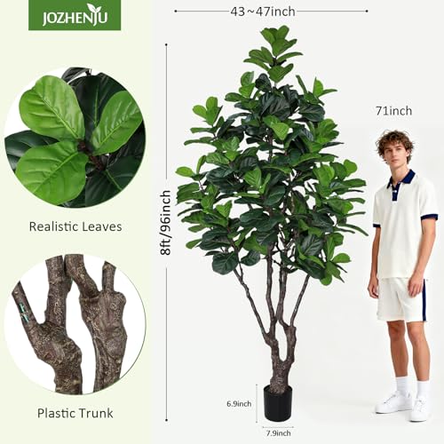 Image of 8FT Faux Fiddle Leaf Fig Tree, Large Artificial Plants Indoor Ficus Lyrata Trees, Realistic Fake Tree in Pot Floor Plant for Home Decor Office Christmas Housewarming Gift