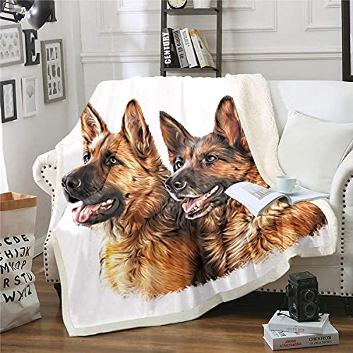 Loussiesd Dog Sherpa Blanket Watercolor German Shepherd Fleece Throw Blanket 3D Animal Pattern Plush Blanket for Kids Boys Men Hypoallergenic Fuzzy Blanket for Sofa Bed 40x50 Inch