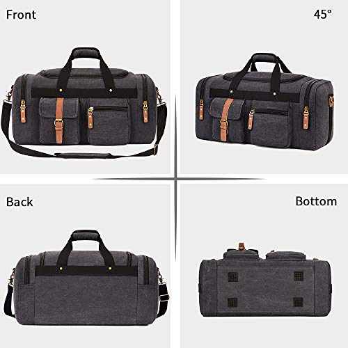 Plambag Large Canvas Duffel Bag Overnight Travel Tote Weekend Bag Dark Gray