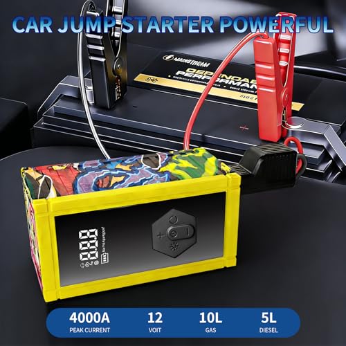 Image of Portable Car Battery Jump Starter with Air Compressor, 8000A Jump Pack for 9.0L Gas /8.0L Diesel, 150PSI Tire Inflator Air Pump, 12V Jump Box Power Pack Booster with LED Light for Emergency