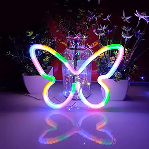 Image of 2PCS LED Neon Light Sign Butterfly Neon Signs Home Night Lights for Kids' Bedroom Decorative lamps Wall Art Romantic Christmas Birthday Gift