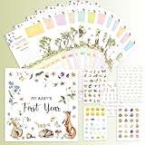 WOODAMORE Baby Calendar First Year with Stickers - Wildflower Baby First Year Memory Book, Babies Milestone Calendar Tracker, Babies 1st Book Keepsake for Newborn Girl