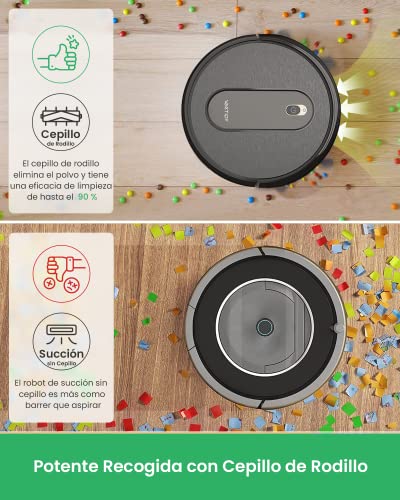 Vactidy Robot Aspirador, Nimble T6 con Potente Succión, Detección Inteligente, 2500mAh, Silencioso, 3 Modos de Limpieza, Control por App/Alexa/Siri y Mando, para Mascotas, Suelo Duro y Alfombra