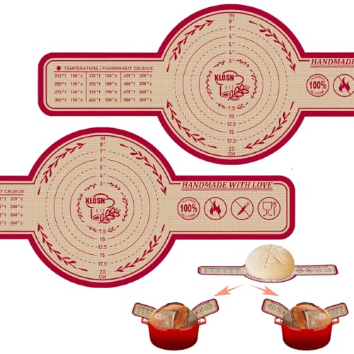KLOSN Large Silicone Bread Sling for Dutch Oven, 2 Pack (10 Round) – Non-Stick & 500°F Heat Resistant Sourdough Mat, Easy to Clean, Reusable Food-Grade Sourdough Sling – Fits 7 qt and up Dutch Ovens