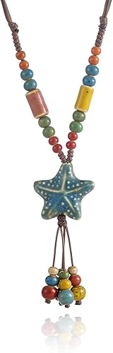 MIFYNN Bohemian Starfish Pendant Necklace for Women Colorful Ceramic Beads Starf