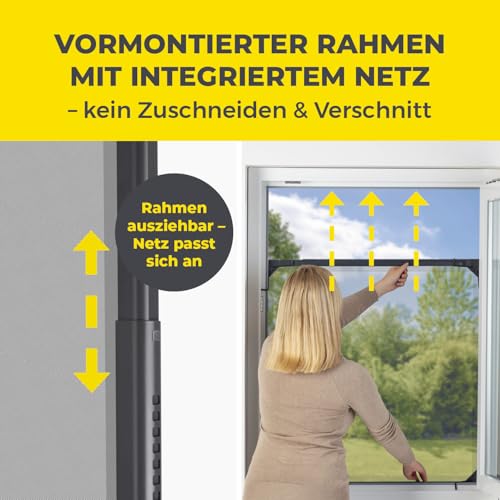 EASYmaxx Insect Protect | Teleskop-Insektenschutzgitter | Fliegengitter Fenster | mit vormontierten Rahmen | ausziehbarer Insektenschutz | integriertes Netz | anthrazit | 4er-Set