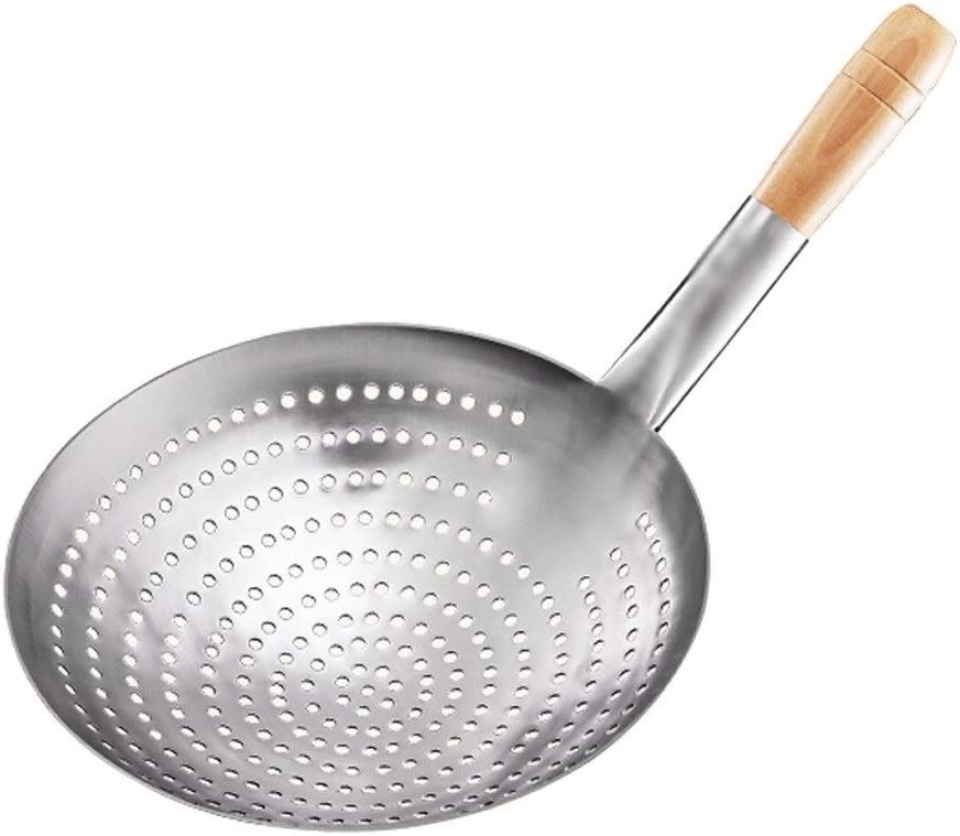 Leaky Spoon Kitchen Stainless Steel Wire Strainer Stainless Steel Wooden Handle Strainer Commercial Grade Large Colander for Family Hotel Restaurants （10.2"） Colander (Size : L)