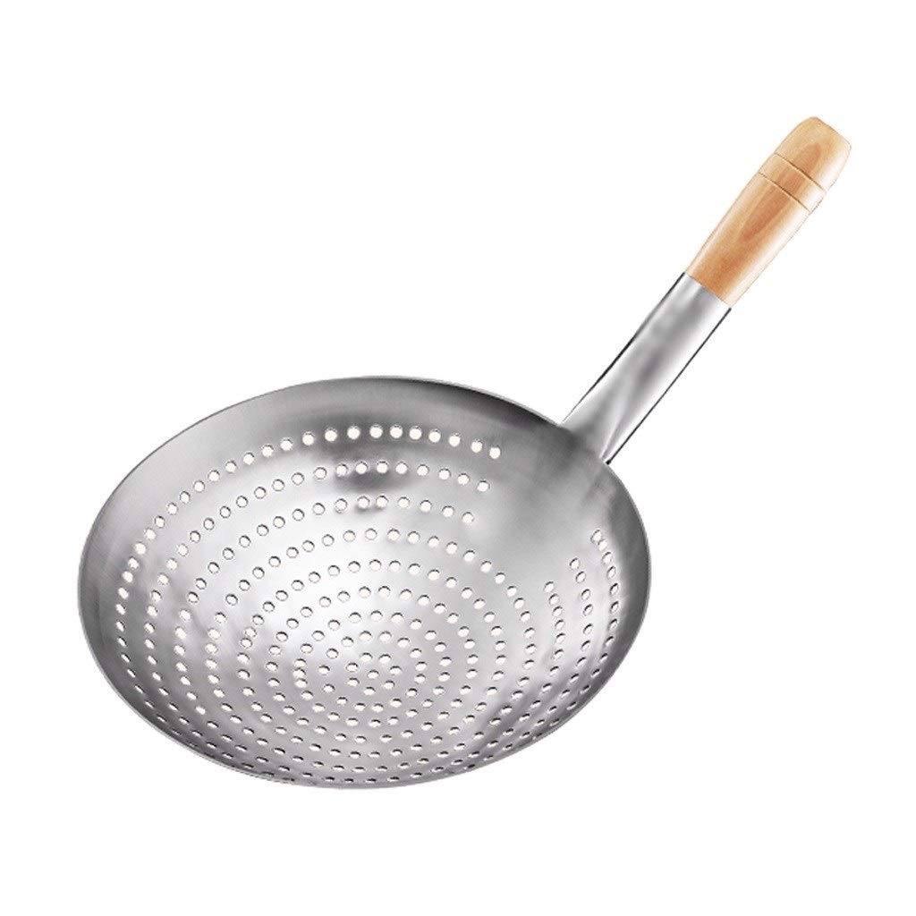 cuchara agujereada Cocina alambre de acero inoxidable colador de acero inoxidable mango de madera tamiz del grado comercial colador grande for la familia hotel Restaurantes (10.2" ) colador ( Size : L