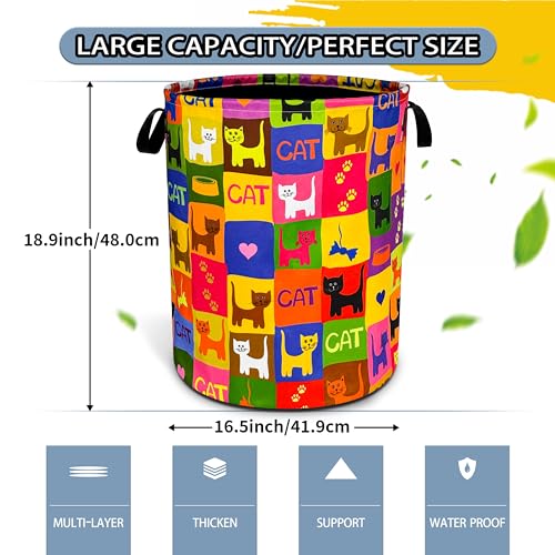Image of Cute Cat Laundry Basket Funny Pet Foldable Waterproof Oxford Cloth Tote Bag