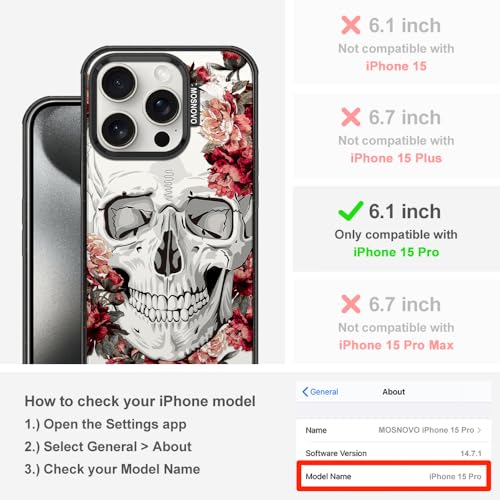 MOSNOVO for iPhone 15 Pro Case, Red Flower Skull, Black by MOSNOVO - Used condition - Image 2