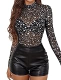 Avidlove Mesh Top Mesh Crop Top for Women Long Sleeve Mock Neck KT246 Star S