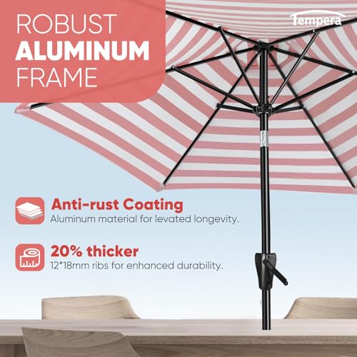 Image of Tempera Patio Market Outdoor Table Umbrella with Push Button Tilt and Crank, Large Sun Umbrella with Sturdy Pole & Fade Resistant Canopy, Easy to Set