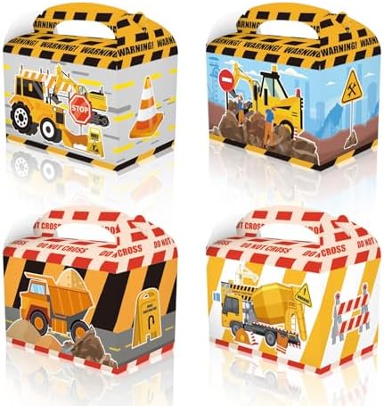 RIGHTA TECH 12 Packs Construction Treat Gift Boxes Construction Party Gift Box Construction Candy Goodie Cardboard Boxes with Handles for Snacks, Construction Birthday Party Supplies Favors image 2