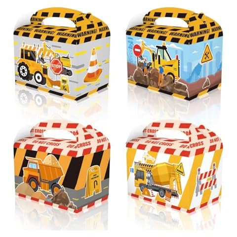 RIGHTA TECH 12 Packs Construction Treat Gift Boxes Construction Party Gift Box Construction Candy Goodie Cardboard Boxes with Handles for Snacks, Construction Birthday Party Supplies Favors Cover