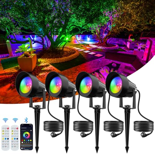 NATPOW Gartenbeleuchtung mit Strom RGB, 4 Stück LED Gartenbeleuchtung RGB Smart, Gartenleuchte LED mit APP und Fernbedienung, IP65 Wasserdichte Gartenstrahler mit Erdspieß für Garten, Terrasse, Wegen NATPOW Gartenbeleuchtung mit Strom RGB, 4 Stück LED Gartenbeleuchtung RGB Smart, Gartenleuchte LED mit APP und Fernbedienung, IP65 Wasserdichte Gartenstrahler mit Erdspieß für Garten, Terrasse, Wegen