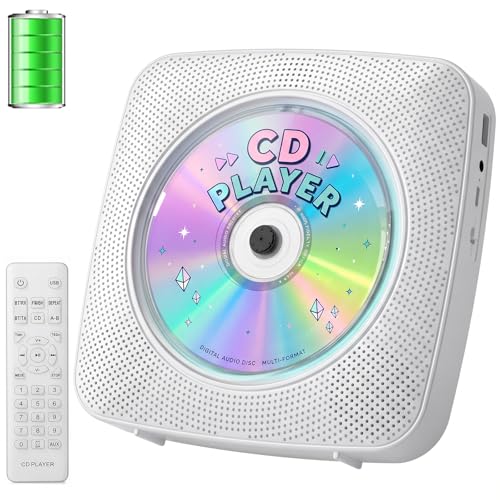 Gueray Portable CD Player Bluetooth: CD Players for Home Rechargeable Desktop Wall Portable CD Player with Bluetooth & Dual Speakers 1800mAh Boombox FM Radio USB Type-C MP3 Music Player